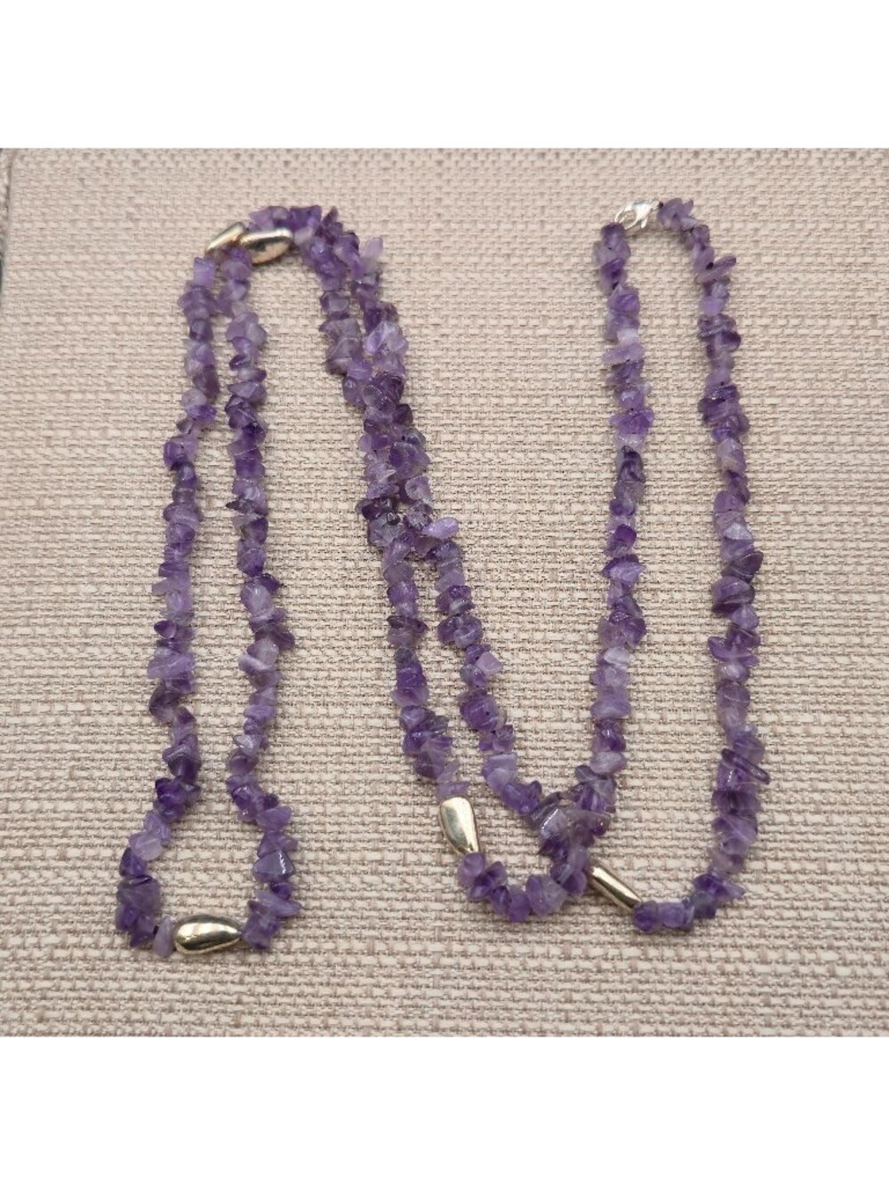 40 Inch Sterling Silver Long Amethyst Stone Chip Necklace B1577